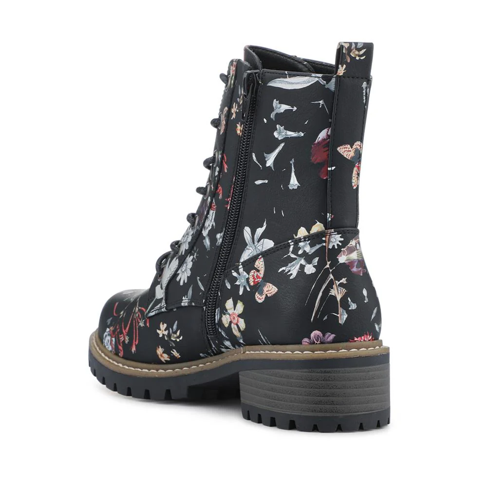 Wide Fit Lace Up Ankle Boots - PINYI42009 / 328 218 - Black Floral - Image 3