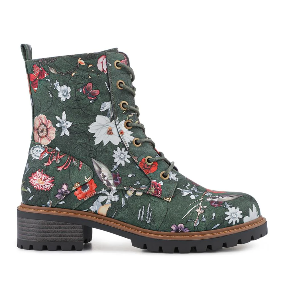 Wide Fit Lace Up Ankle Boots - PINYI42009 / 328 218 - Green Floral - Image 2