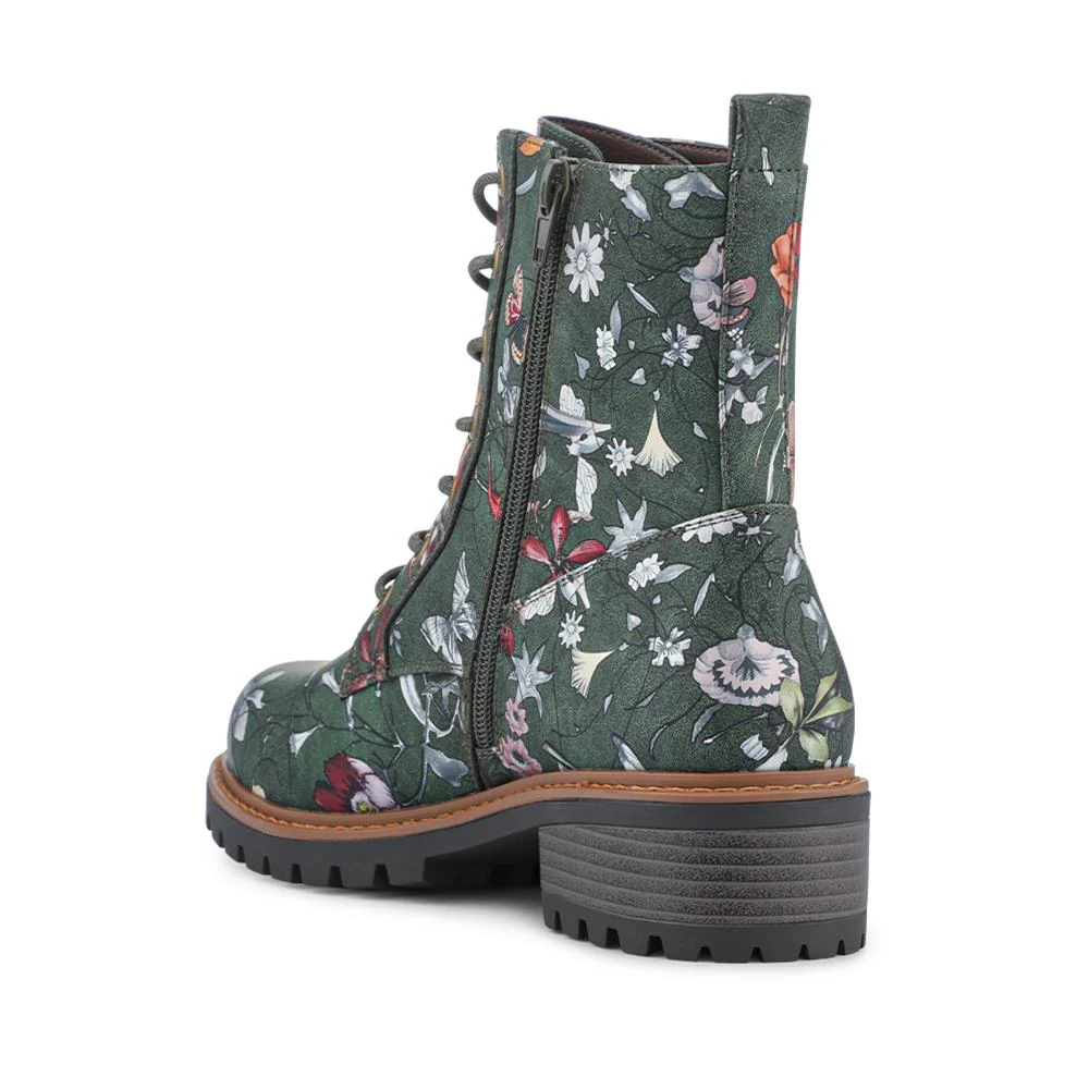 Wide Fit Lace Up Ankle Boots - PINYI42009 / 328 218 - Green Floral - Image 3