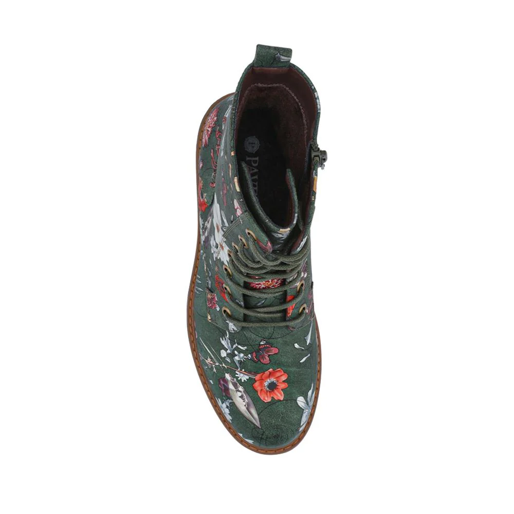 Wide Fit Lace Up Ankle Boots - PINYI42009 / 328 218 - Green Floral - Image 4