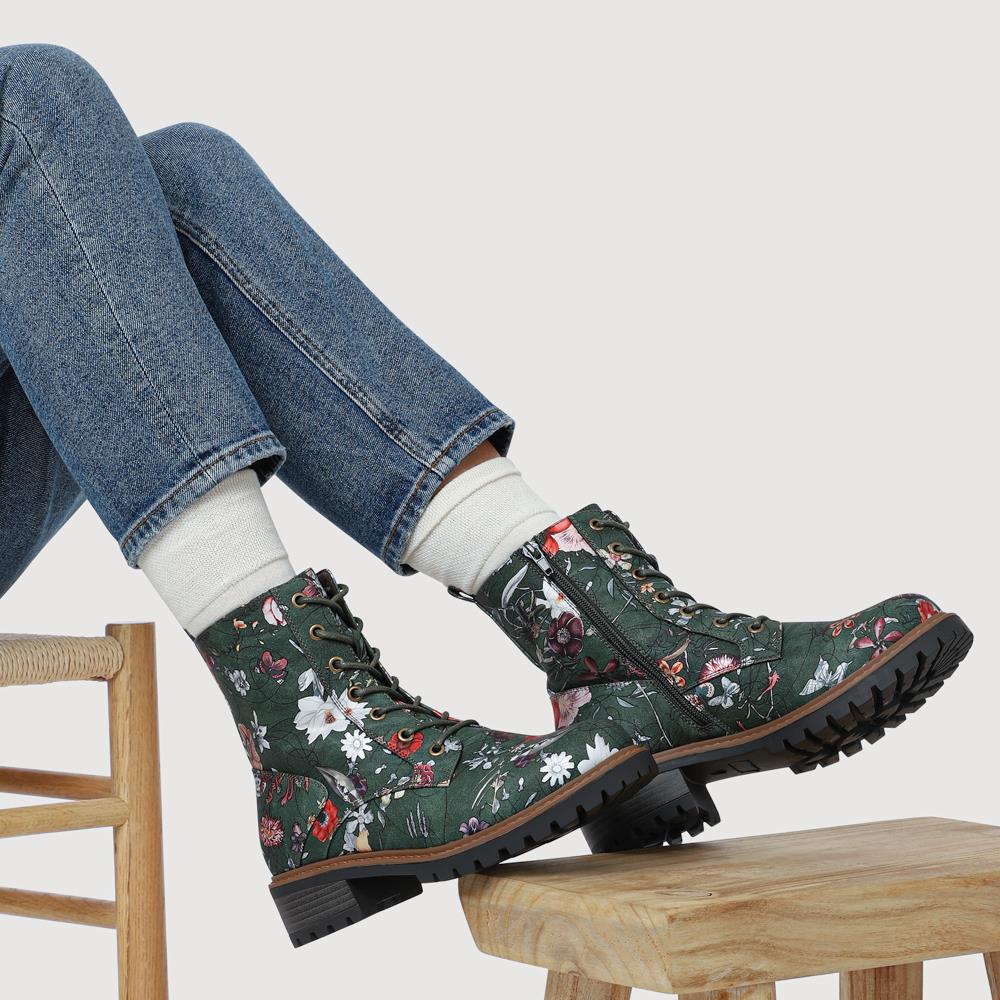 Wide Fit Lace Up Ankle Boots - PINYI42009 / 328 218 - Green Floral - Image 5