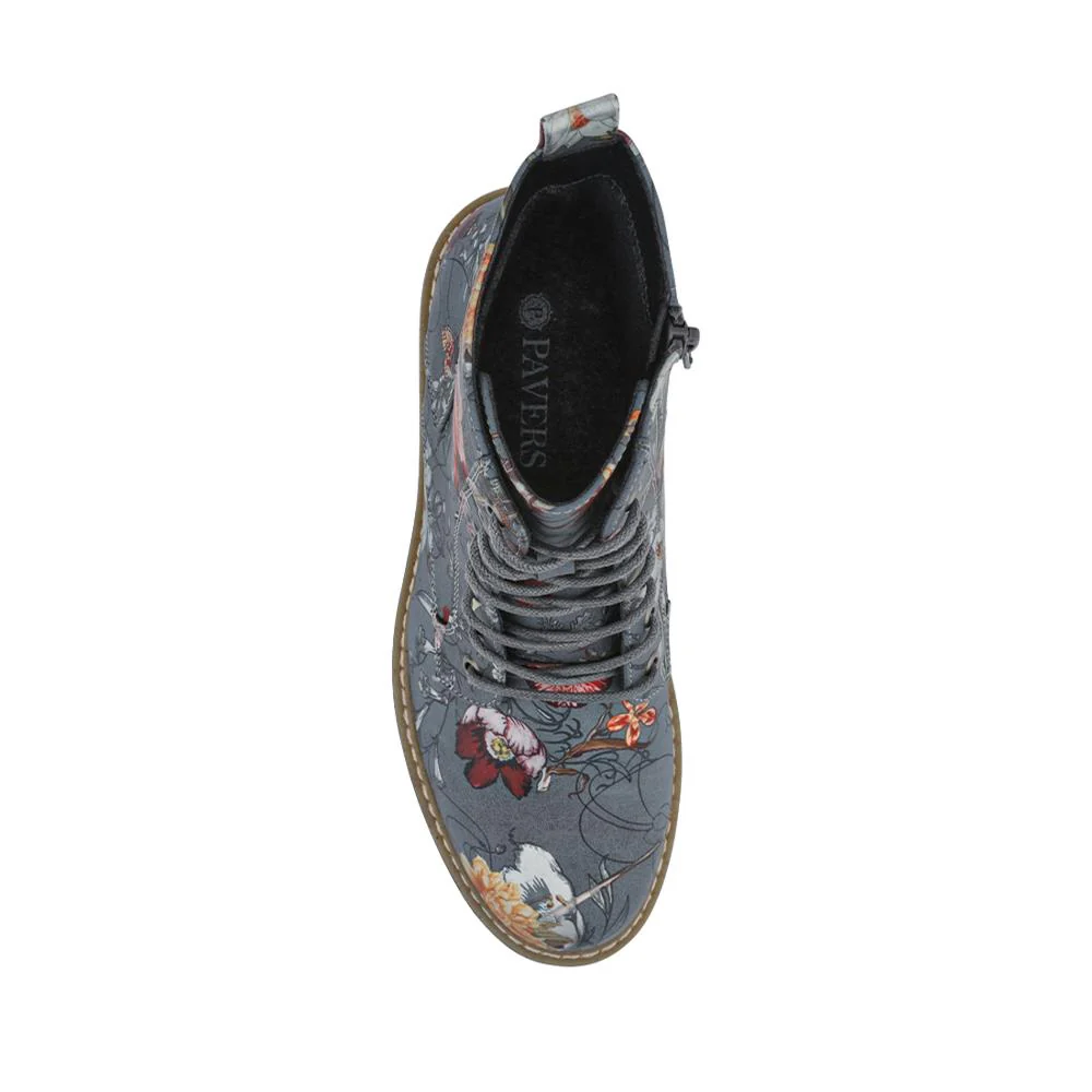 Wide Fit Lace Up Ankle Boots - PINYI42009 / 328 218 - Grey Floral - Image 3