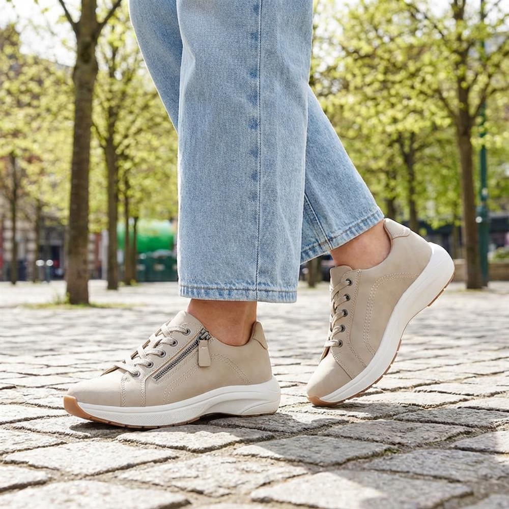Wide Fit Lace Up Shoes with Functional Zip - WOIL43002 / 328 873 - Beige - Image 2