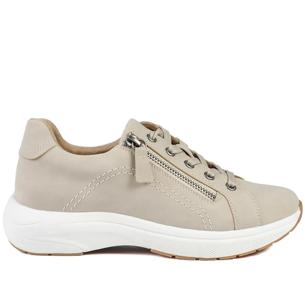 Wide Fit Lace Up Shoes with Functional Zip - WOIL43002 / 328 873 - Beige - Image 3