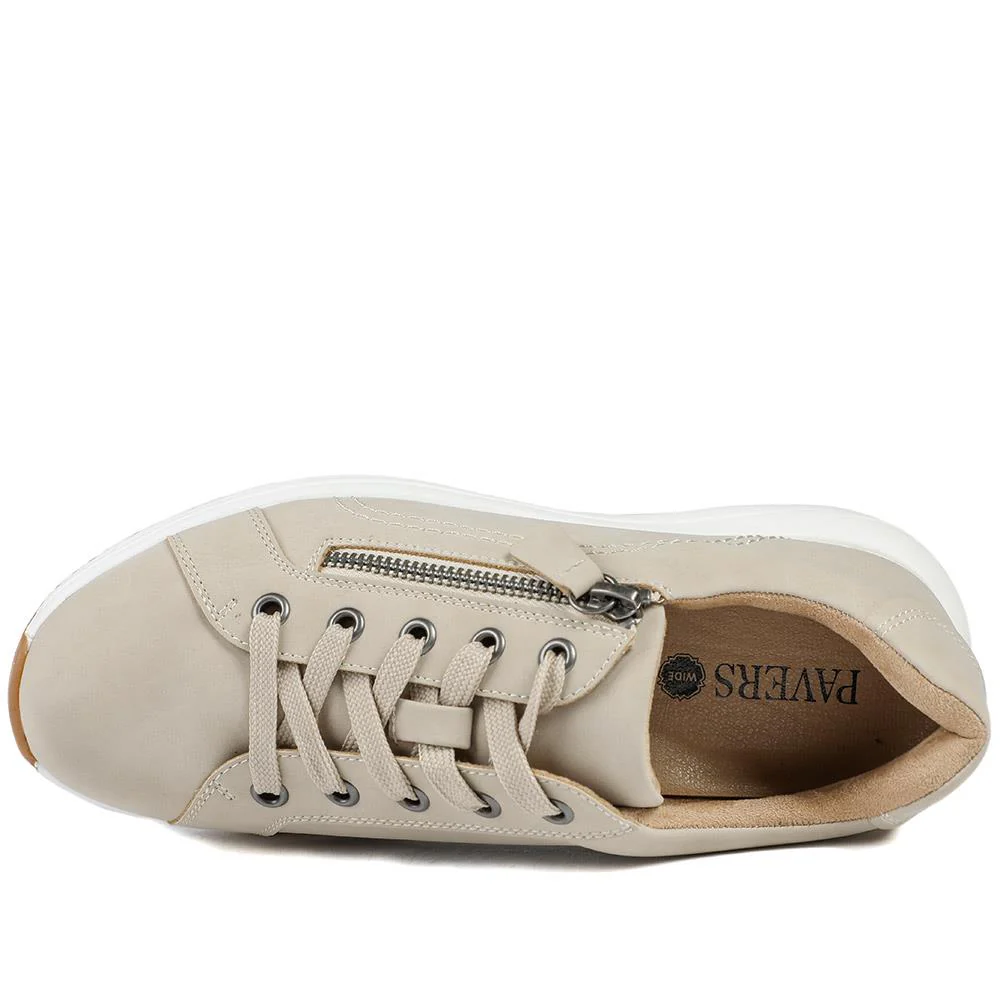 Wide Fit Lace Up Shoes with Functional Zip - WOIL43002 / 328 873 - Beige - Image 5
