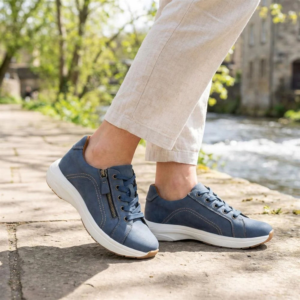 Wide Fit Lace Up Shoes with Functional Zip - WOIL43002 / 328 873 - Navy - Image 2