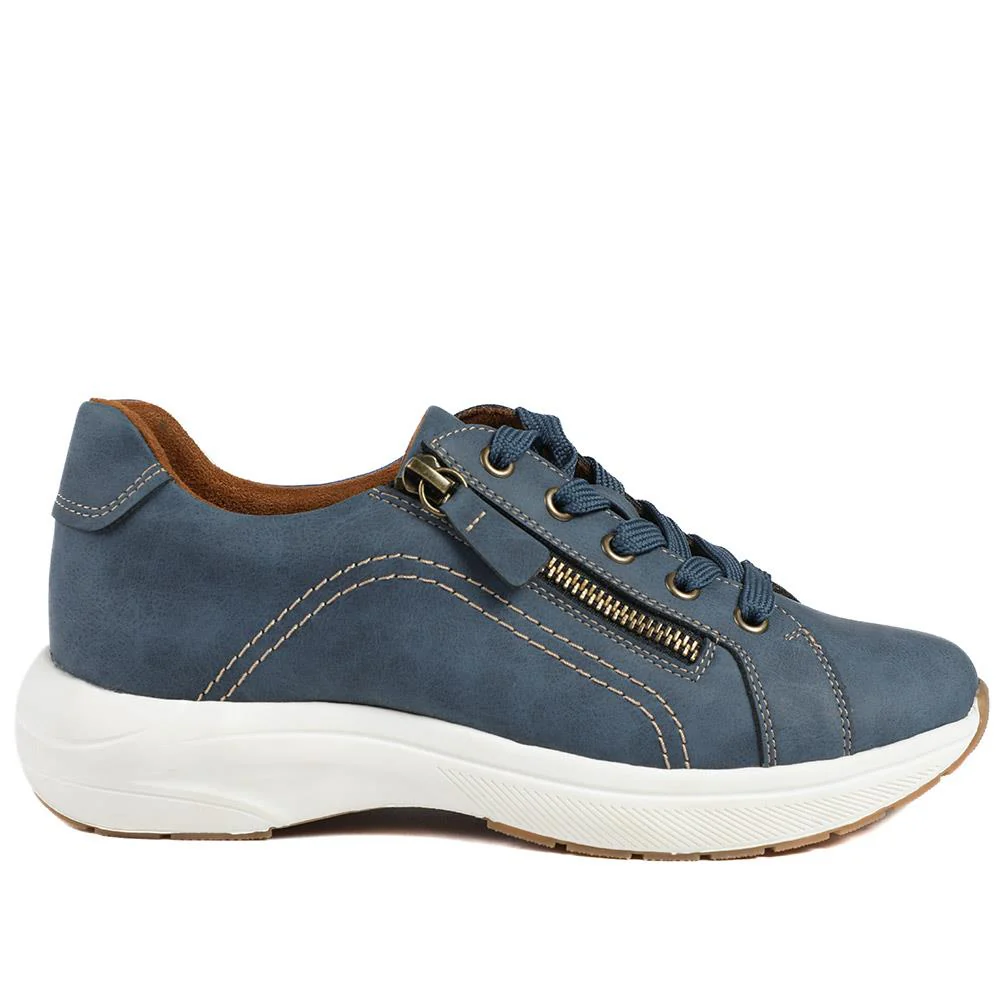 Wide Fit Lace Up Shoes with Functional Zip - WOIL43002 / 328 873 - Navy - Image 3