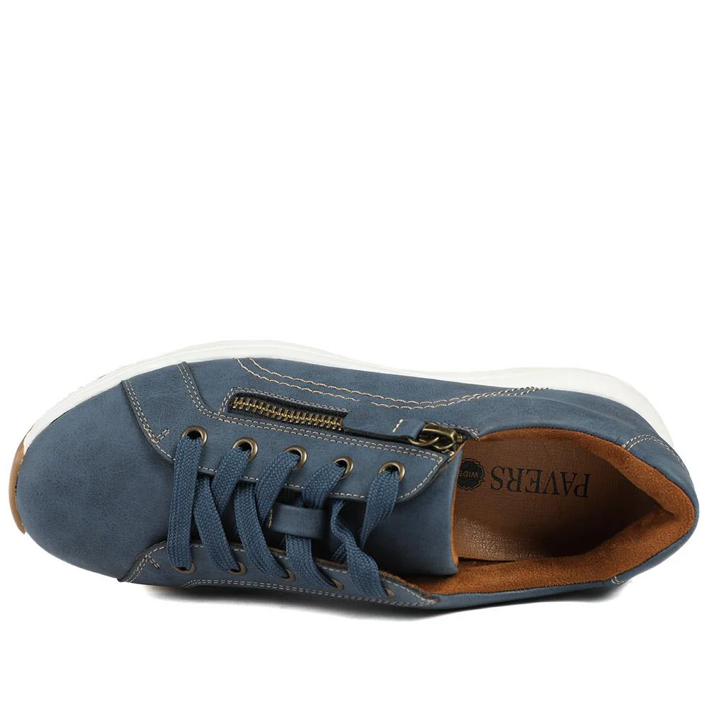 Wide Fit Lace Up Shoes with Functional Zip - WOIL43002 / 328 873 - Navy - Image 5