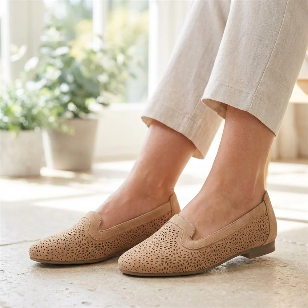 Wide Fit Laser Cut Slip On Shoes - WK43013 / 329 000 - Beige - Image 2