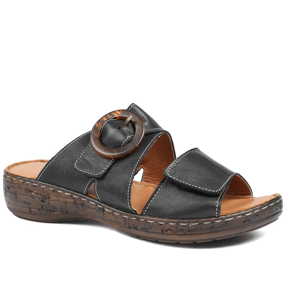 Wide Fit Leather Adjustable Fasten Sandals - LUCK43009 / 329 154 - Black