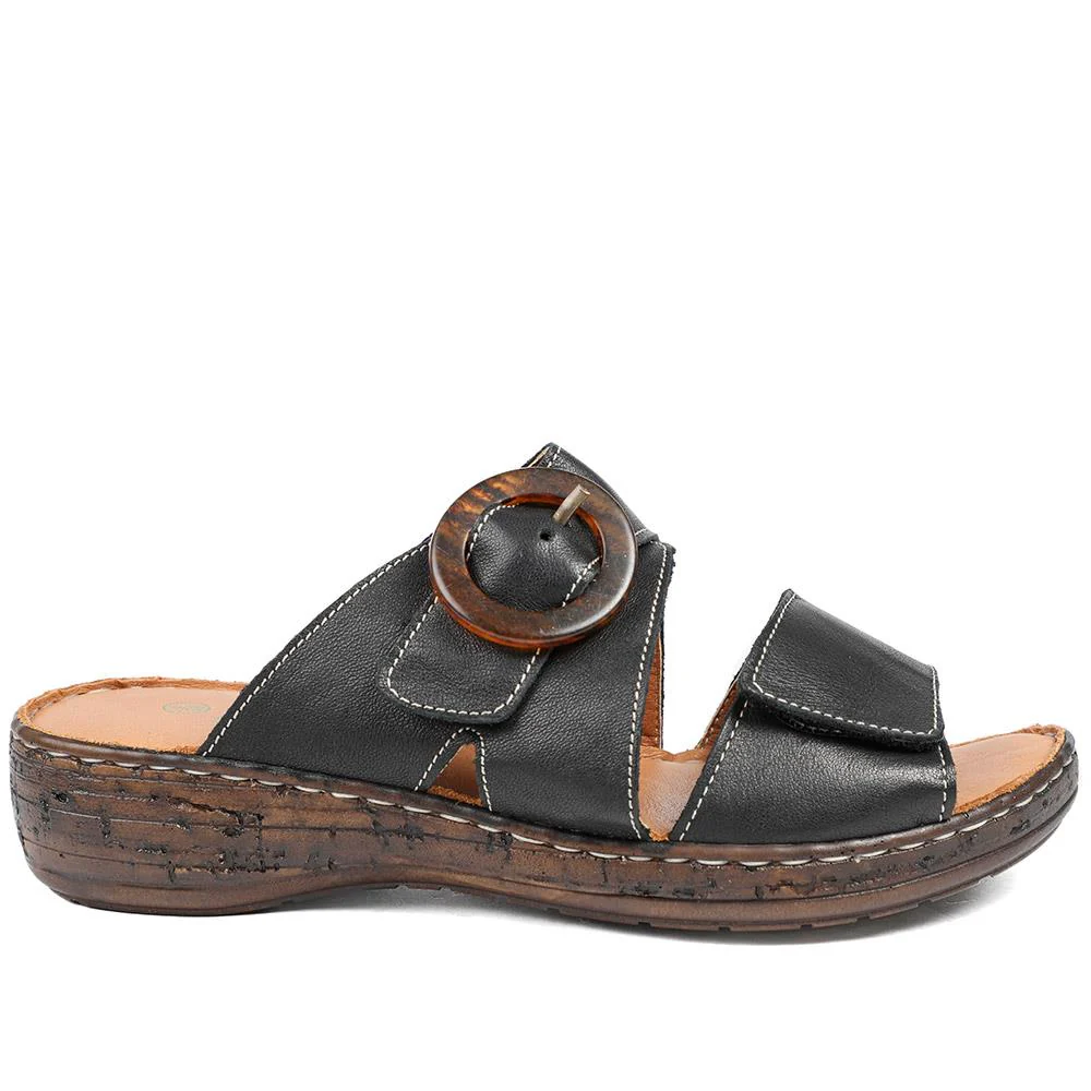 Wide Fit Leather Adjustable Fasten Sandals - LUCK43009 / 329 154 - Black - Image 2