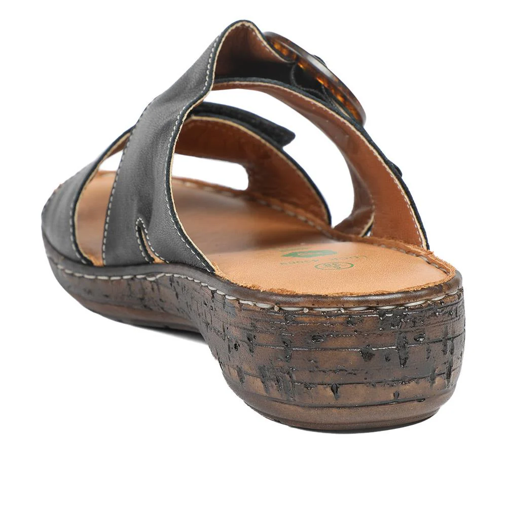 Wide Fit Leather Adjustable Fasten Sandals - LUCK43009 / 329 154 - Black - Image 3