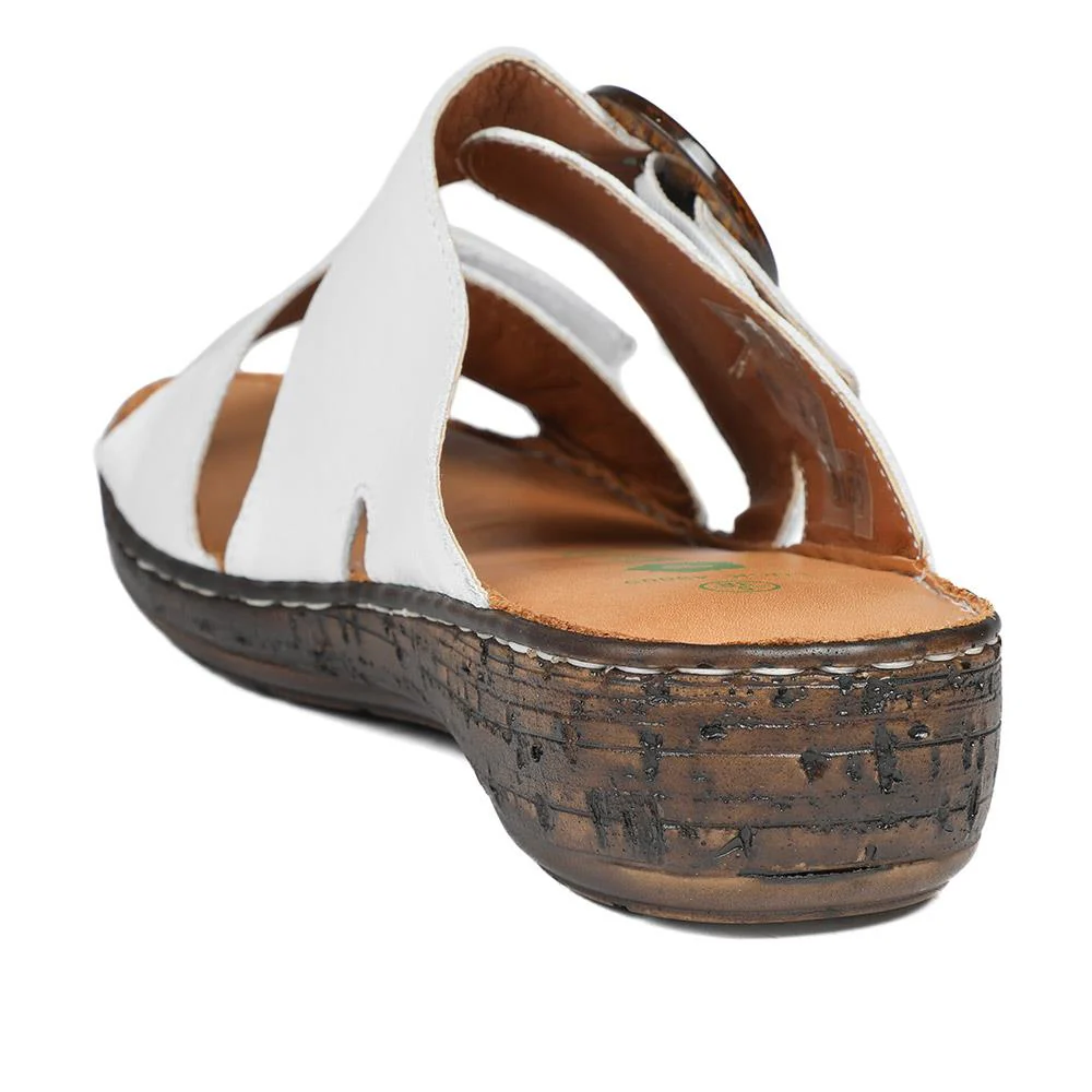 Wide Fit Leather Adjustable Fasten Sandals - LUCK43009 / 329 154 - White - Image 3