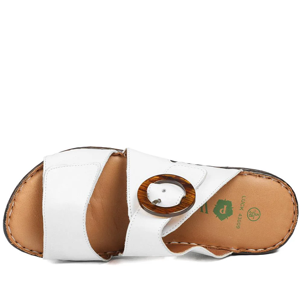 Wide Fit Leather Adjustable Fasten Sandals - LUCK43009 / 329 154 - White - Image 4