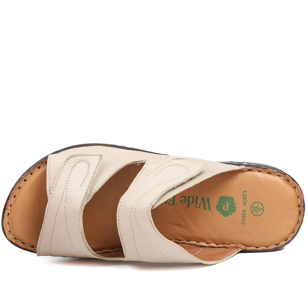 Wide Fit Leather Adjustable Fastening Sandals - LUCK43010 / 329 155 - Beige - Image 5