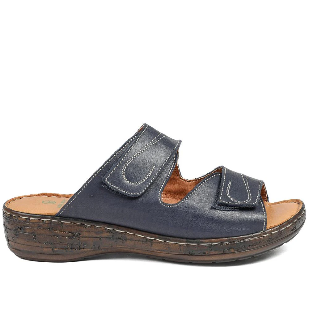 Wide Fit Leather Adjustable Fastening Sandals - LUCK43010 / 329 155 - Navy - Image 3