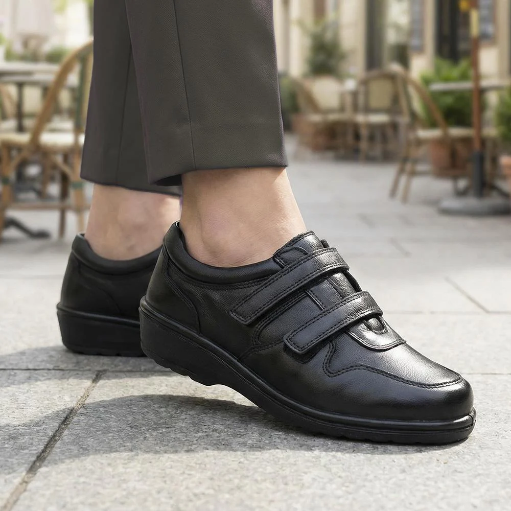 Wide Fit Leather Adjustable Fit Shoes - RAJA42001 / 328 599 - Black - Image 2