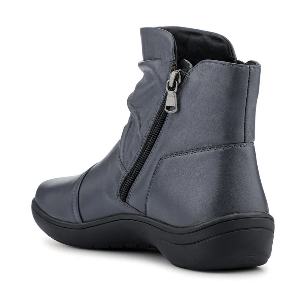 Wide Fit Leather Ankle Boots - KF42004 / 328 468 - Grey - Image 3
