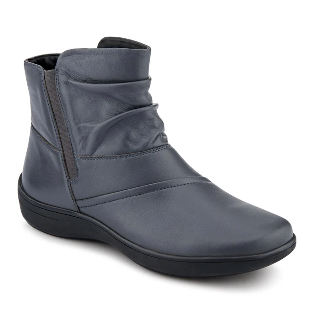Wide Fit Leather Ankle Boots - KF42004 / 328 468 - Grey