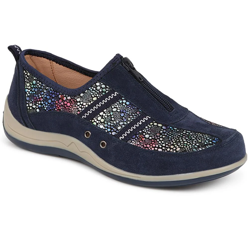 Wide Fit Leather Arch Support Trainers - BRK32001 / 318 638 - Navy Multi