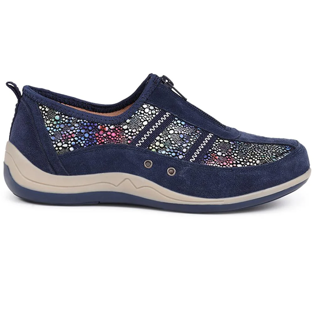 Wide Fit Leather Arch Support Trainers - BRK32001 / 318 638 - Navy Multi - Image 2