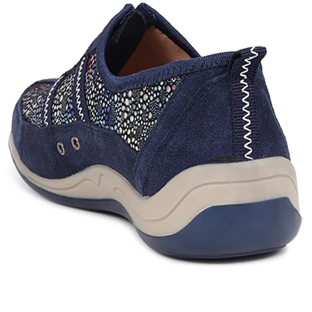 Wide Fit Leather Arch Support Trainers - BRK32001 / 318 638 - Navy Multi - Image 3