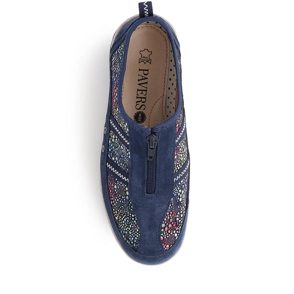 Wide Fit Leather Arch Support Trainers - BRK32001 / 318 638 - Navy Multi - Image 5