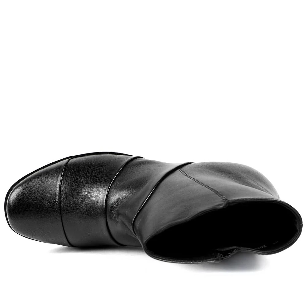 Wide Fit Leather Block Heeled Ankle Boots - GBA42001 / 328 625 - Black - Image 4