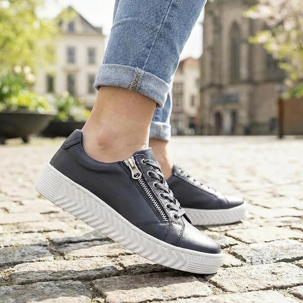 Wide Fit Leather Breathable Platform Trainers - BRK43000 / 328 558 - Navy - Image 2
