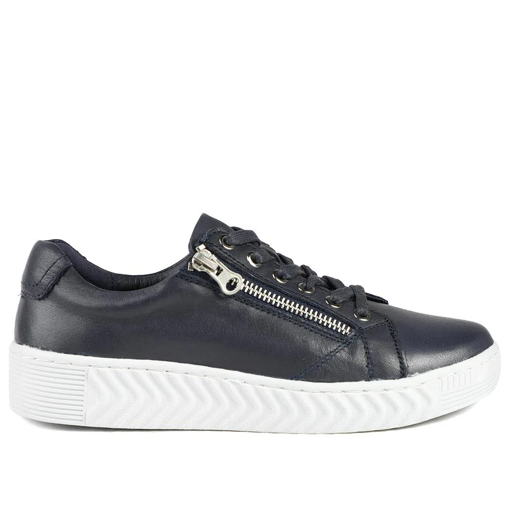 Wide Fit Leather Breathable Platform Trainers - BRK43000 / 328 558 - Navy - Image 3