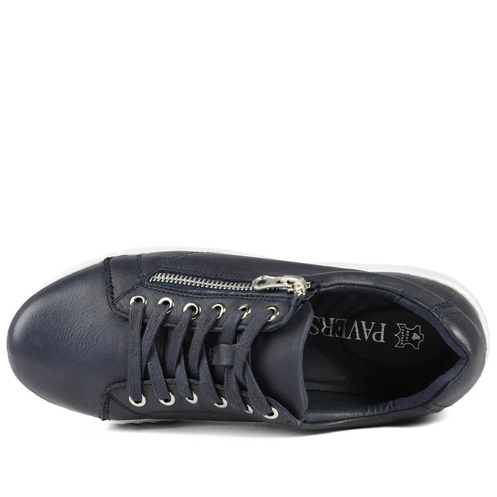 Wide Fit Leather Breathable Platform Trainers - BRK43000 / 328 558 - Navy - Image 5