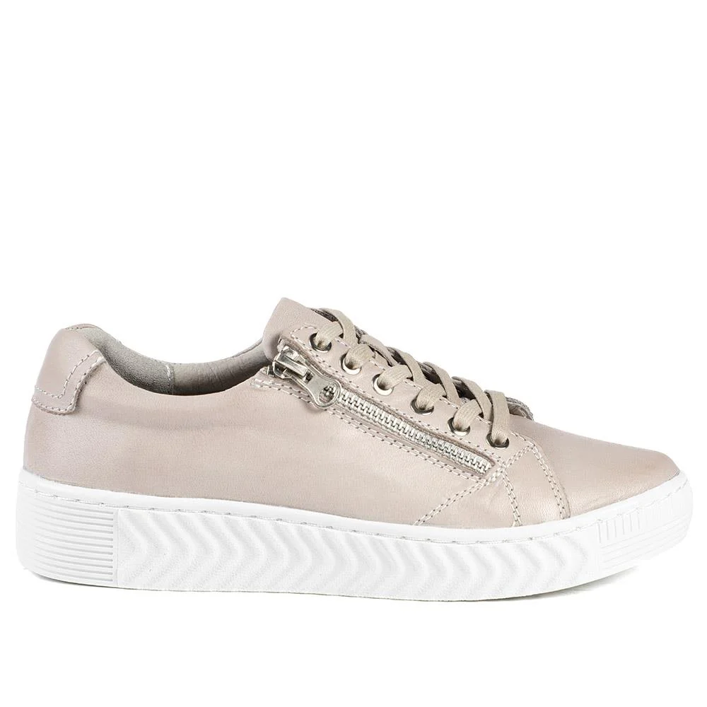 Wide Fit Leather Breathable Platform Trainers - BRK43000 / 328 558 - Stone - Image 3