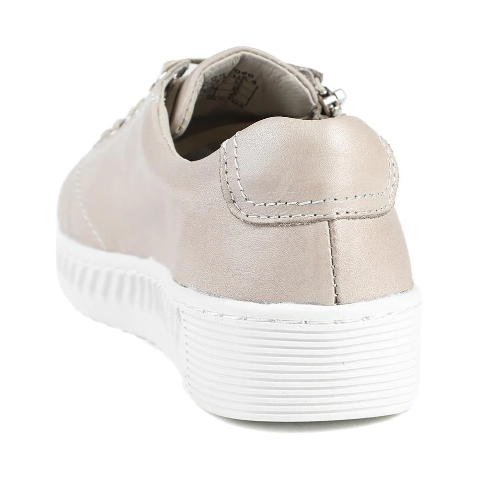 Wide Fit Leather Breathable Platform Trainers - BRK43000 / 328 558 - Stone - Image 4