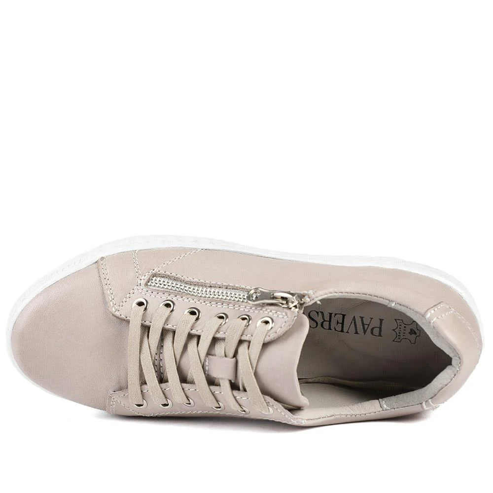 Wide Fit Leather Breathable Platform Trainers - BRK43000 / 328 558 - Stone - Image 5