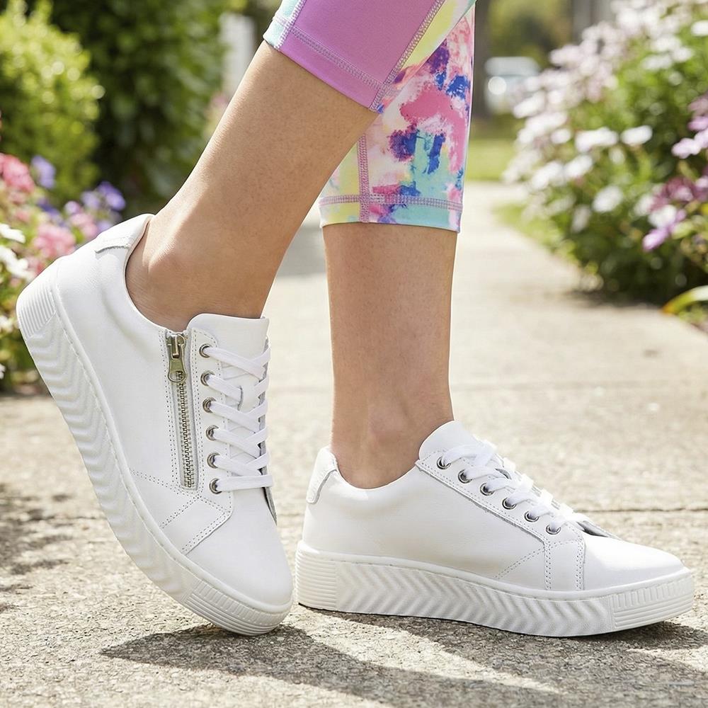 Wide Fit Leather Breathable Platform Trainers - BRK43000 / 328 558 - White - Image 2