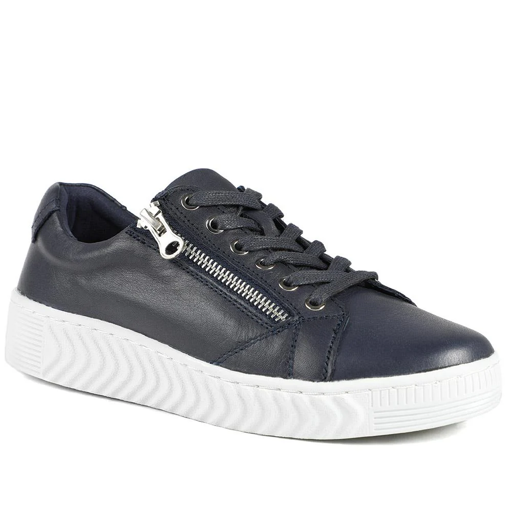 Wide Fit Leather Breathable Platform Trainers - BRK43000 / 328 558