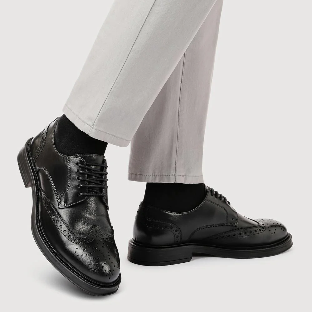 Wide Fit Leather Brogue Derby Shoes - JFOOT42024 / 328 183 - Black - Image 5