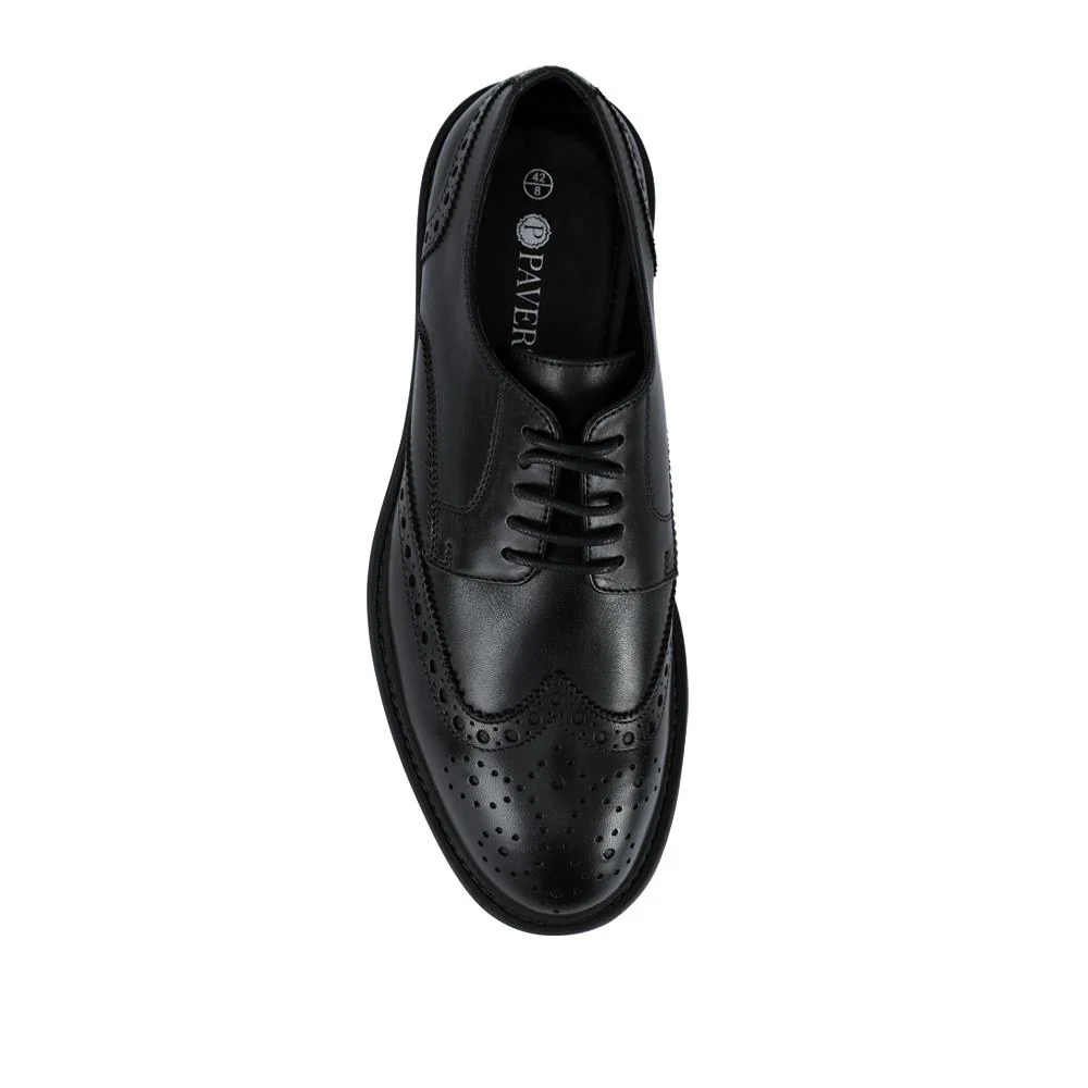 Wide Fit Leather Brogue Derby Shoes - JFOOT42024 / 328 183 - Black - Image 6