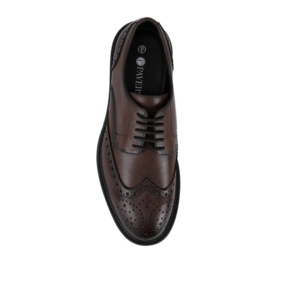 Wide Fit Leather Brogue Derby Shoes - JFOOT42024 / 328 183 - Brown - Image 4