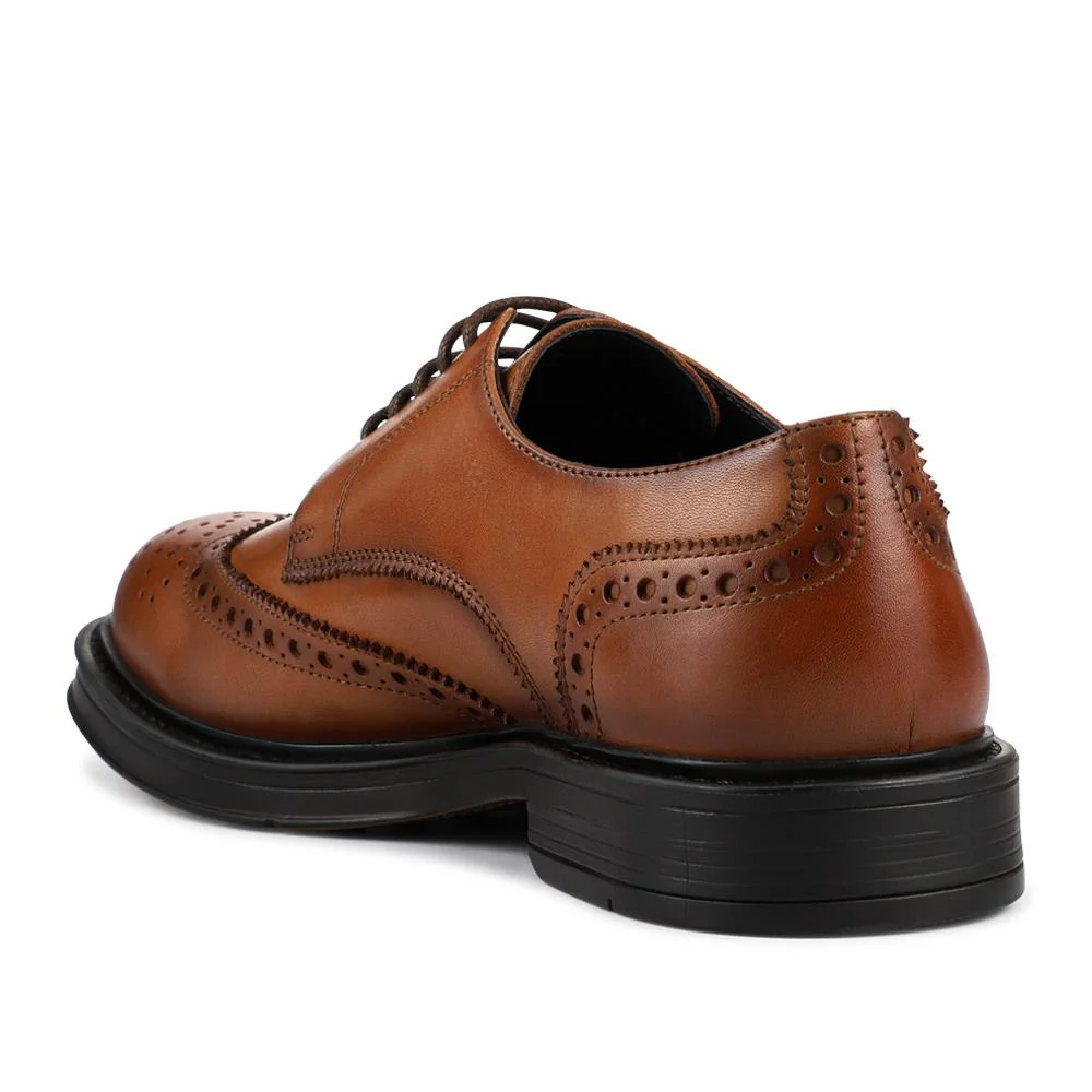 Wide Fit Leather Brogue Derby Shoes - JFOOT42024 / 328 183 - Tan - Image 3