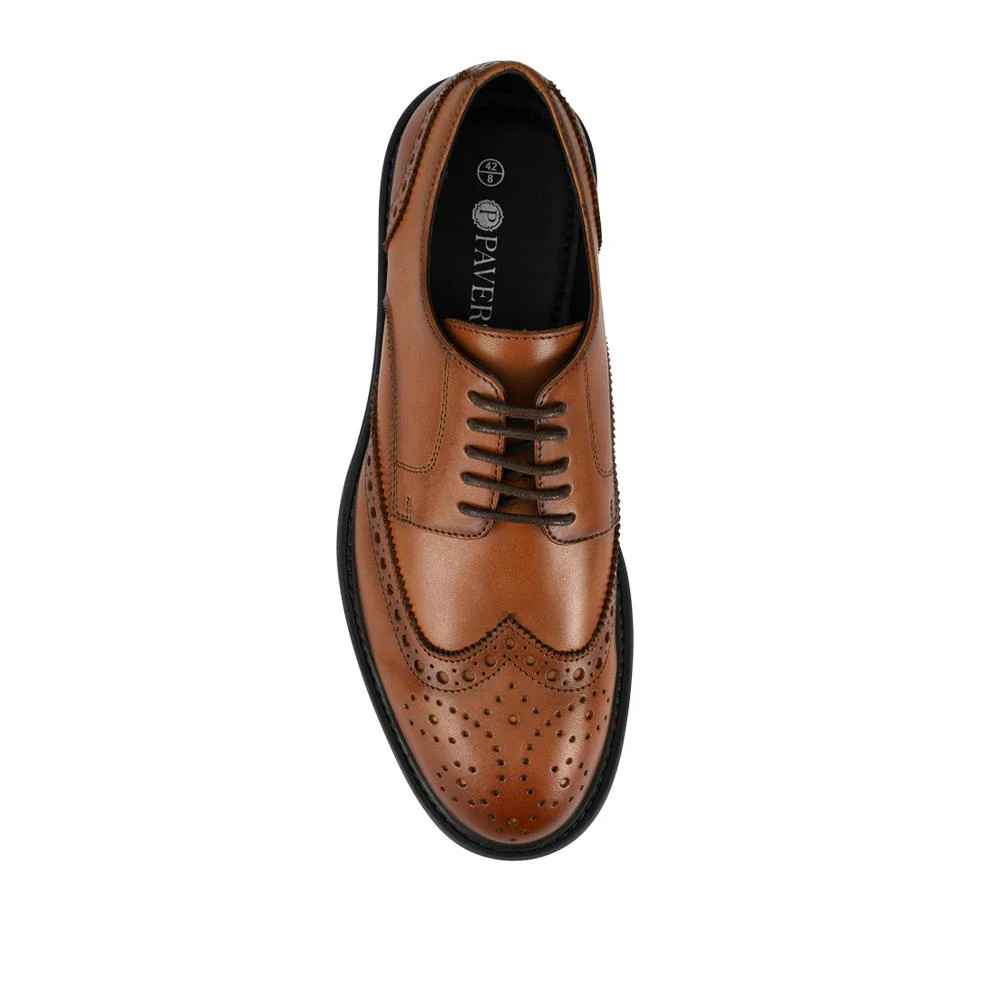 Wide Fit Leather Brogue Derby Shoes - JFOOT42024 / 328 183 - Tan - Image 4
