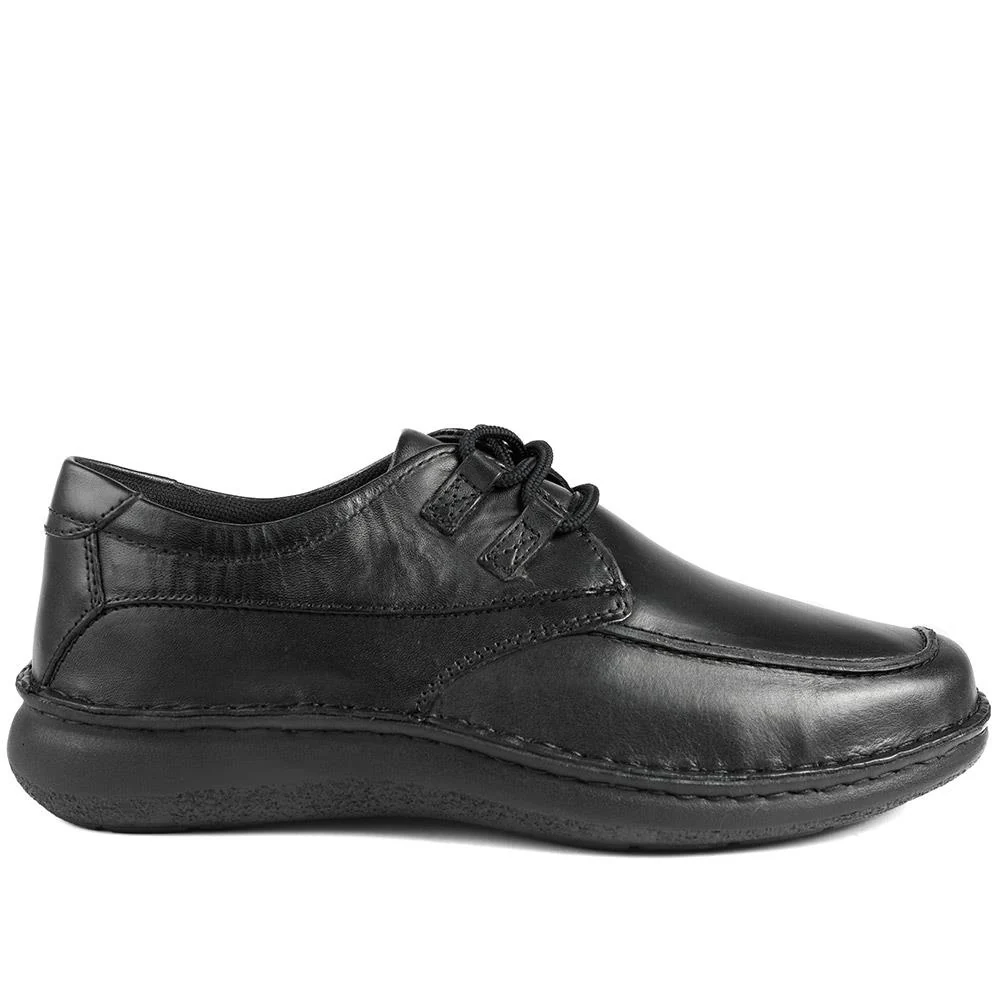 Wide Fit Leather Casual Lace Up Shoes - PARK42059 / 328 430 - Black - Image 2