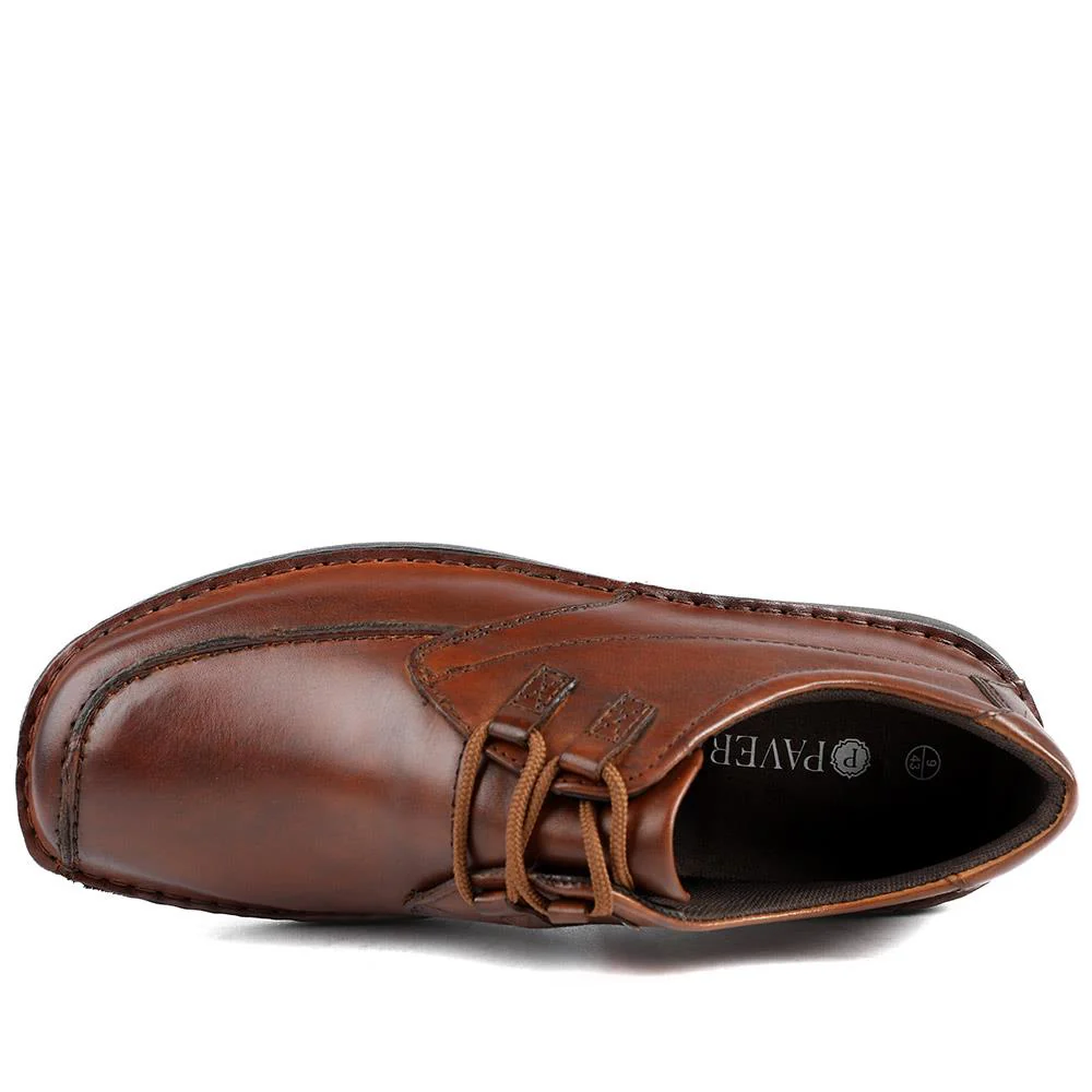 Wide Fit Leather Casual Lace Up Shoes - PARK42059 / 328 430 - Cognac - Image 4
