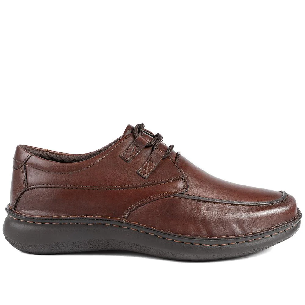 Wide Fit Leather Casual Lace Up Shoes - PARK42059 / 328 430 - Dark Brown - Image 2