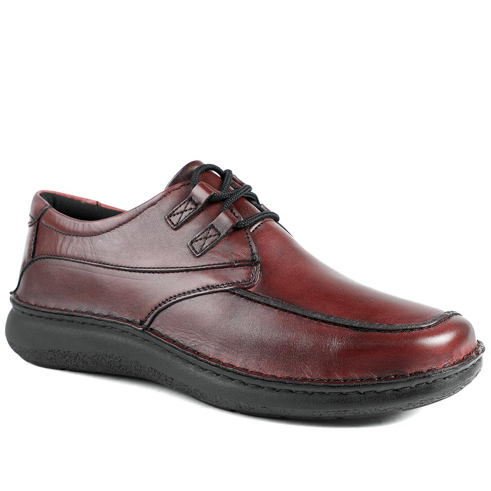 Wide Fit Leather Casual Lace Up Shoes - PARK42059 / 328 430 - Bordeaux