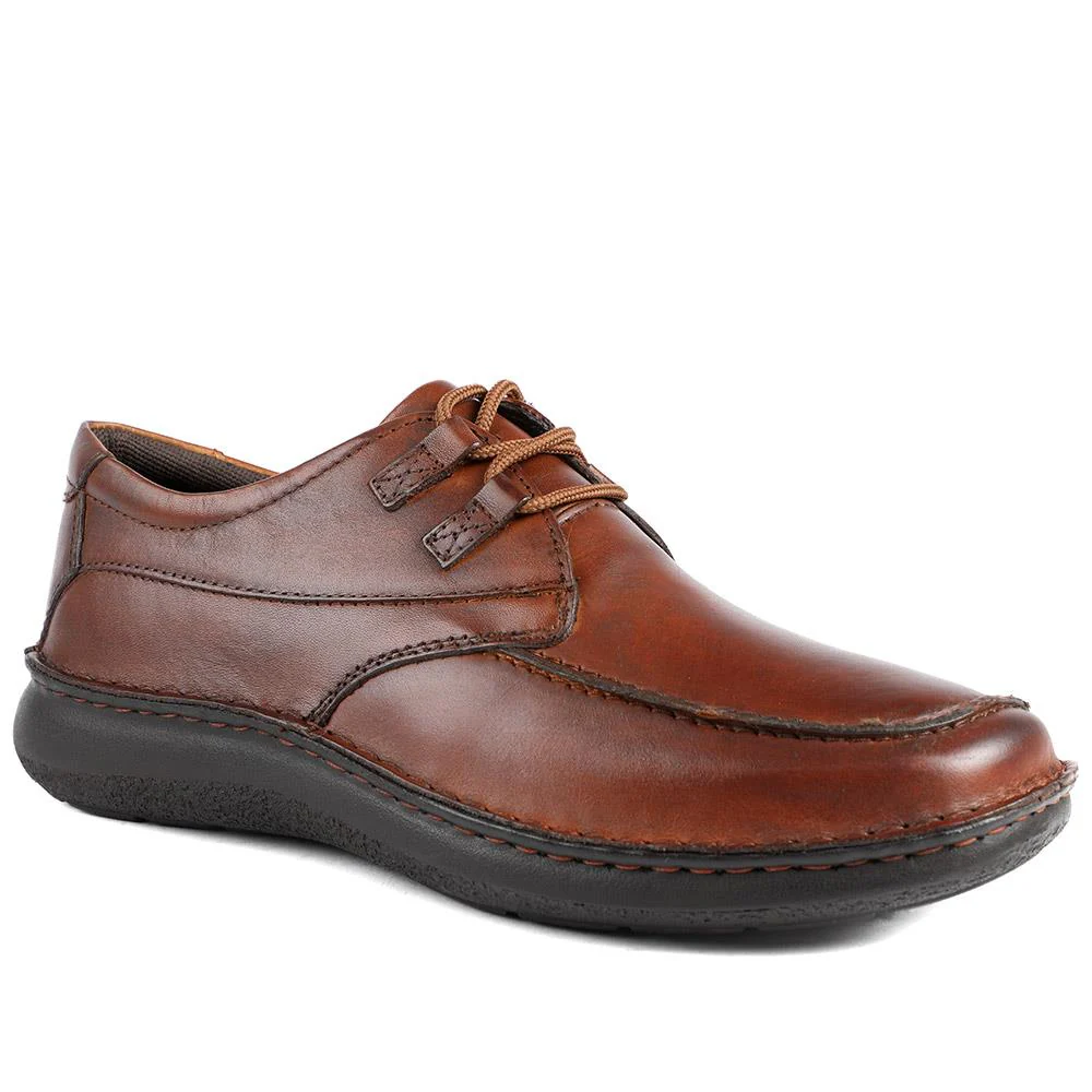 Wide Fit Leather Casual Lace Up Shoes - PARK42059 / 328 430 - Cognac