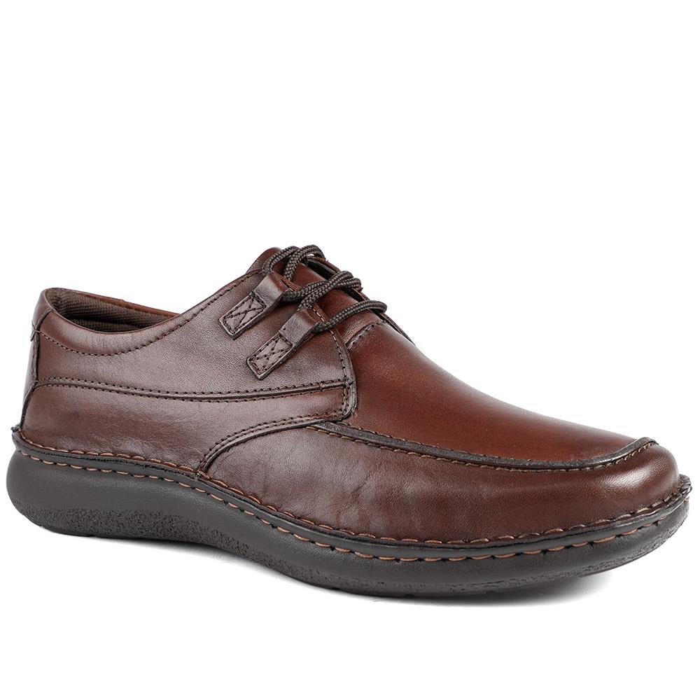 Wide Fit Leather Casual Lace Up Shoes - PARK42059 / 328 430 - Dark Brown