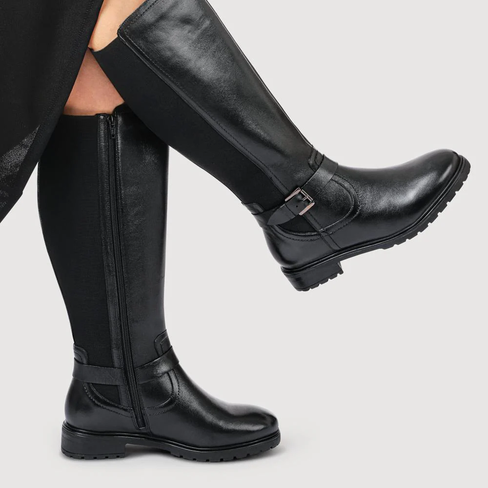Wide Fit Leather Elasticated Long Boots - MAGNU42002 / 328 148 - Black - Image 5