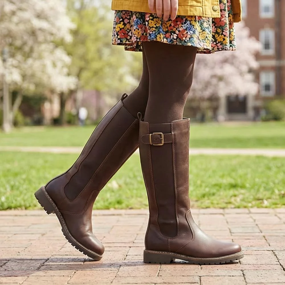 Wide Fit Leather Elasticated Long Boots - MAGNU42002 / 328 148 - Chocolate - Image 2