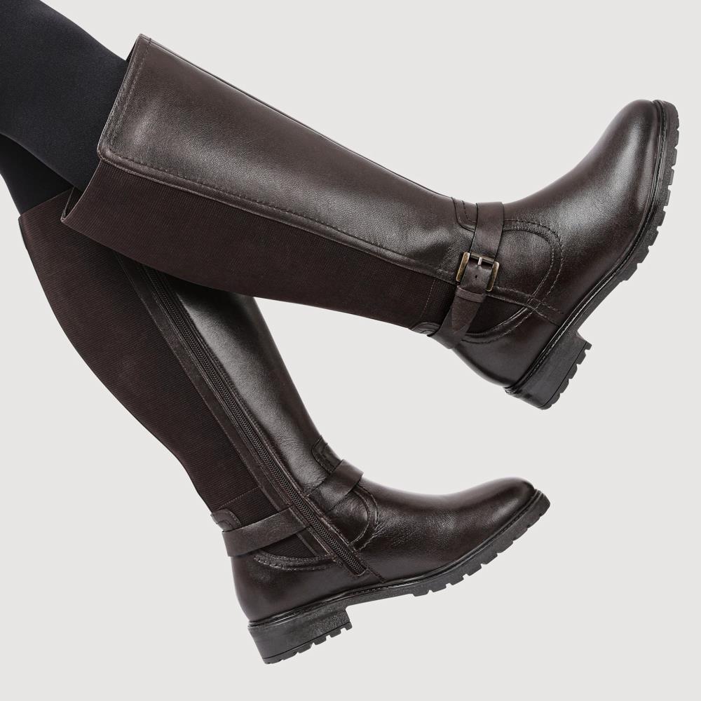 Wide Fit Leather Elasticated Long Boots - MAGNU42002 / 328 148 - Chocolate - Image 6